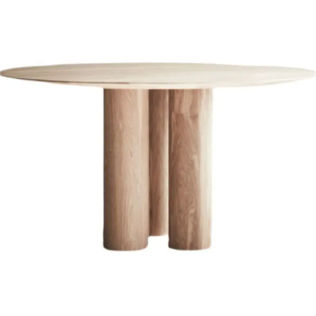 Classic Luxury Unique Round Shape Minimalist Natural Wood Top 3 Cylinder Legs Dining Table