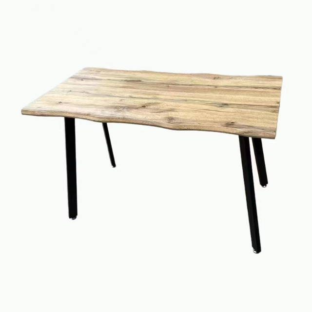 Cheap Restaurant Furniture Dining Tables Rustic Style Wood Dining Table in Black Metal Leg